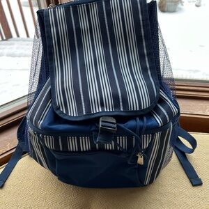 Picnic Time Brand Backpack with Cooler and Dry Space-Navy & White Striped